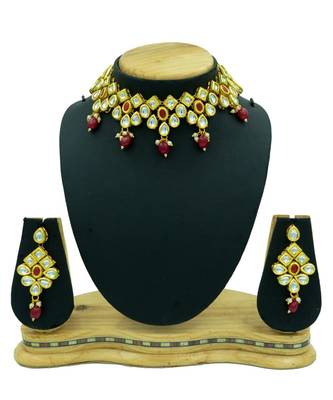Red Kundan Choker Neckalce Jewellery set 2