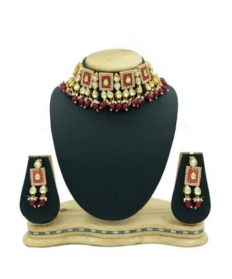 Red Kundan Choker Neckalce Jewellery set 1