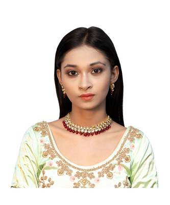 Maroon Kundan Choker Neckalce Jewellery set 1