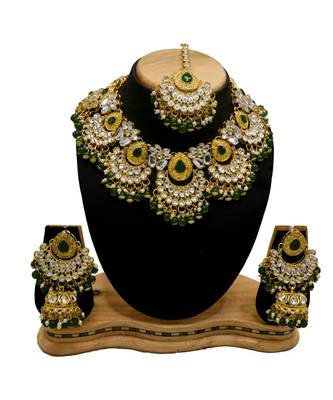 Green Kundan Gold Plated Choker Necklace set 1