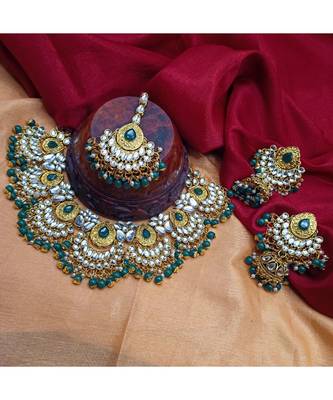 Green Kundan Gold Plated Choker Necklace set 2