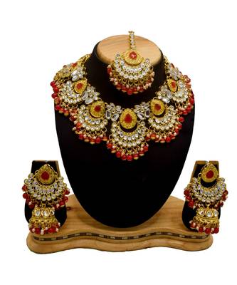Red Kundan Gold Plated Choker Necklace set 1