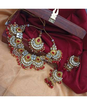 Red Kundan Gold Plated Choker Necklace set 2