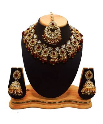 Maroon Kundan Gold Plated Choker Necklace set 1