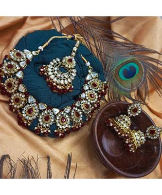 Maroon Kundan Gold Plated Choker Necklace set 2