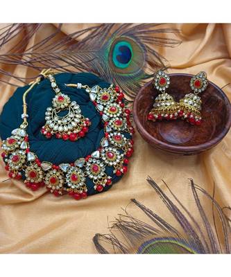 Red Kundan Gold Plated Choker Necklace set 2