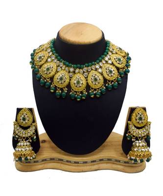 Green Kundan Gold Plated Choker Necklace set 1