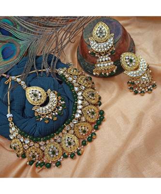 Green Kundan Gold Plated Choker Necklace set 2