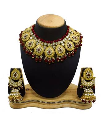 Maroon Kundan Gold Plated Choker Necklace set 1