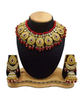 red Kundan Gold Plated Choker Necklace set 1