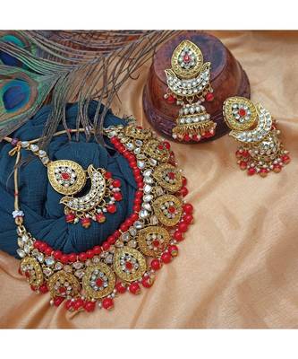 red Kundan Gold Plated Choker Necklace set 2