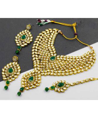 Green Kundan Gold Plated Choker Necklace set 2