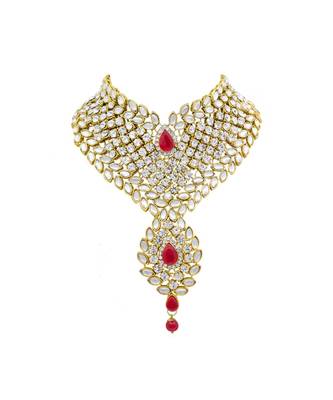 red Kundan Gold Plated Choker Necklace set 1