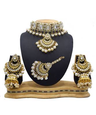 White Kundan Gold Plated Choker Necklace set 1
