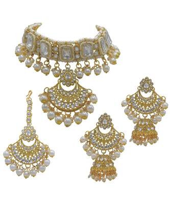 White Kundan Gold Plated Choker Necklace set 2
