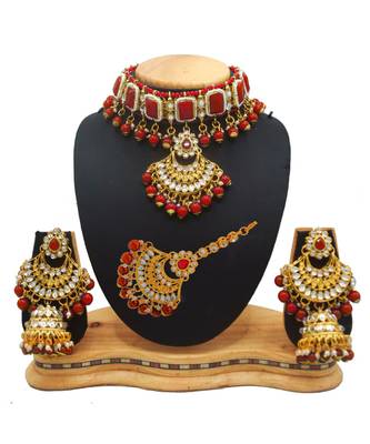 Red Kundan Gold Plated Choker Necklace set 1