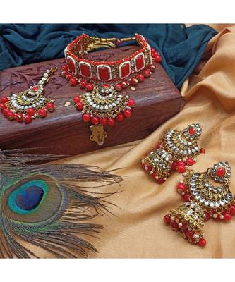 Red Kundan Gold Plated Choker Necklace set 2