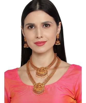 Multicolor South Indian 1 Long - 1 Short  Neckalce Jewellery set 1