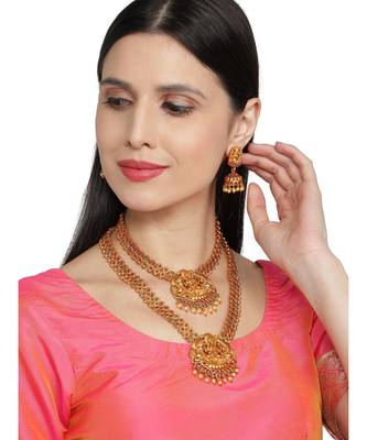 Multicolor South Indian 1 Long - 1 Short  Neckalce Jewellery set 2