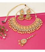 Peach Kundan Gold Plated Choker Necklace set
