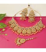 Peach Kundan Gold Plated Choker Necklace set