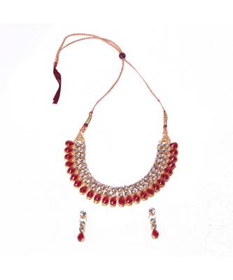 Red Antique Gold Plated AD Necklace set 2