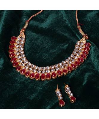 Red Antique Gold Plated AD Necklace set 1