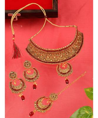 Maroon Kundan Gold Plated Choker Necklace set 1