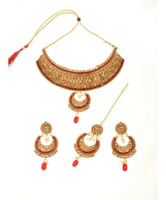 Maroon Kundan Gold Plated Choker Necklace set 2
