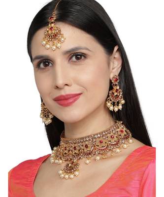 Maroon Kundan Gold Plated Choker Necklace set 1
