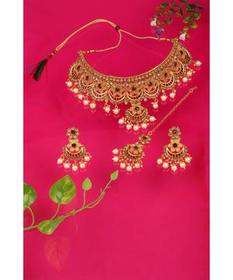 Maroon Kundan Gold Plated Choker Necklace set 2
