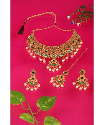 Green Kundan Gold Plated Choker Necklace set 2
