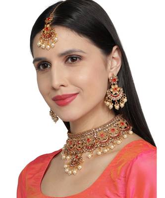 Red Kundan Gold Plated Choker Necklace set 1