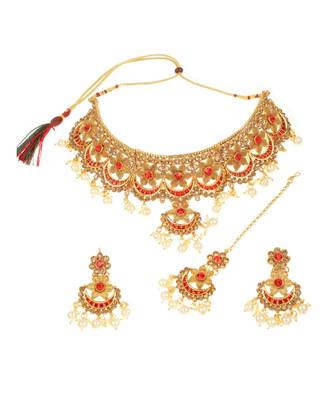 Red Kundan Gold Plated Choker Necklace set 2