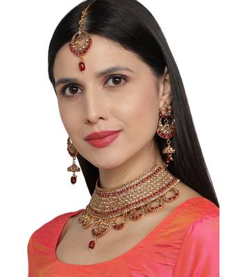 Maroon Kundan Gold Plated Choker Necklace set 2