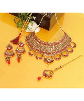 Red Kundan Gold Plated Choker Necklace set 1