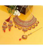 Red Kundan Gold Plated Choker Necklace set