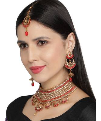 Red Kundan Gold Plated Choker Necklace set 2