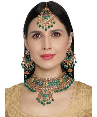 Green Kundan Gold Plated Choker Necklace set 2
