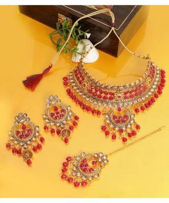 Red Kundan Gold Plated Choker Necklace set 1