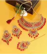 Red Kundan Gold Plated Choker Necklace set