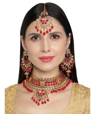 Red Kundan Gold Plated Choker Necklace set 2