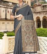 Grey woven banarasi silk saree with blouse
