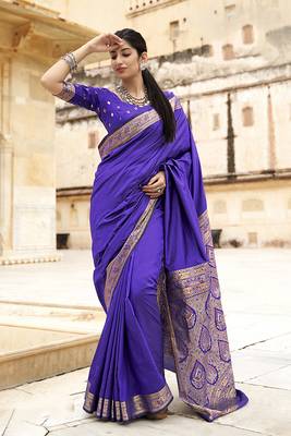 violet woven banarasi silk saree with blouse 1