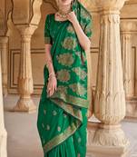 Green woven banarasi silk saree with blouse