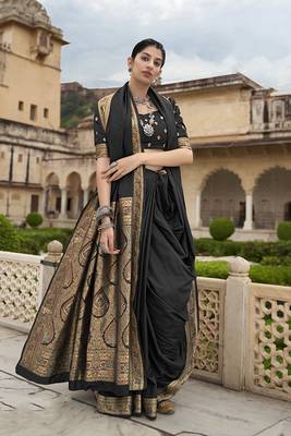 Black woven banarasi silk saree with blouse 1