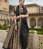 Black woven banarasi silk saree with blouse