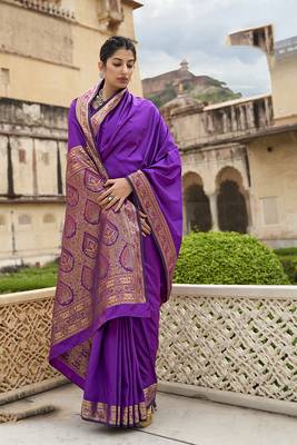 Purple woven banarasi silk saree with blouse 1