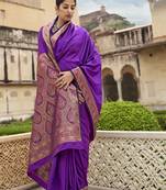 Purple woven banarasi silk saree with blouse