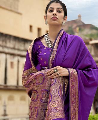 Purple woven banarasi silk saree with blouse 2